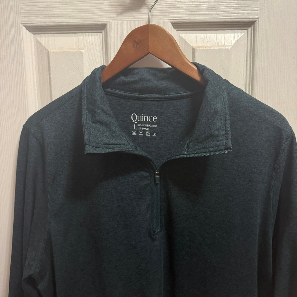 Quince Mens Large Dark Green Charcoal Performance Quarter Zip Pullover Stretch